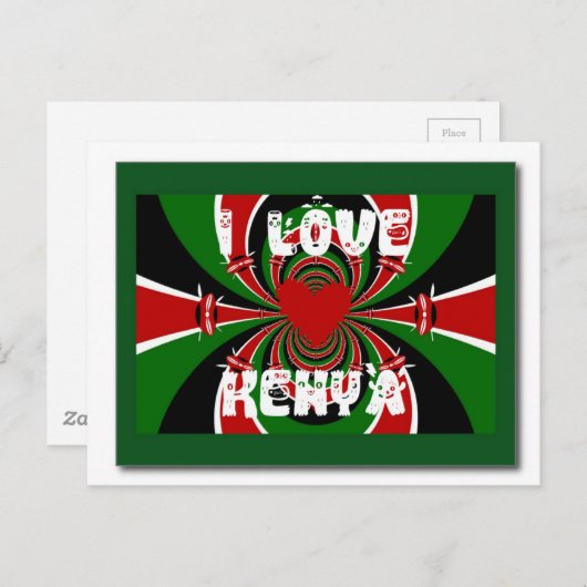 Ik hou van Hart Kenia: Dynamische vlagkunst Briefkaart (Voorkant / Achterkant)