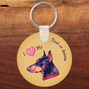 Ik hou van hart Mijn doberman Dog gepersonaliseerd Sleutelhanger