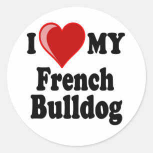 Ik hou van (hart) mijn Franse bulldog hond Ronde Sticker