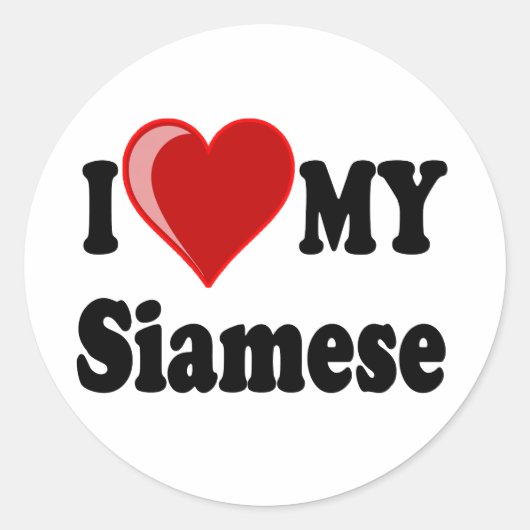 Ik hou van (hart) mijn Siamese kat Ronde Sticker (Voorkant)