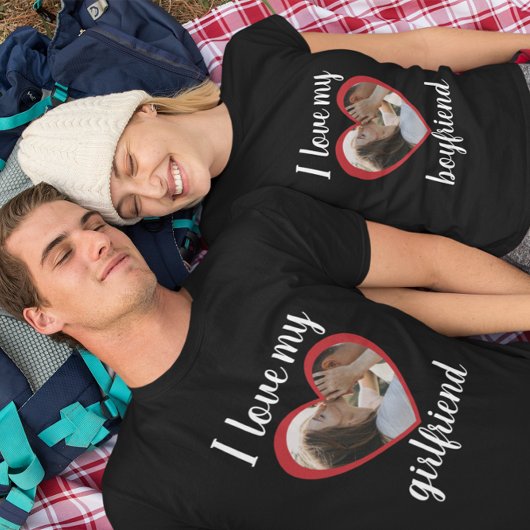 Ik hou van hart mijn vriendin aangepaste foto zwar t-shirt