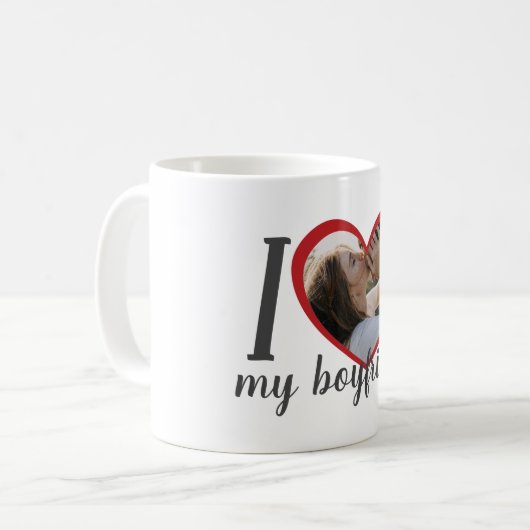 Ik hou van hart mijn vriendje aangepaste foto koffiemok (Voorkant links)