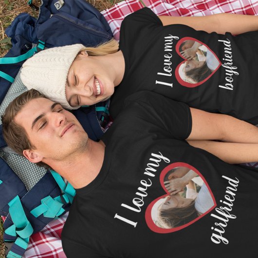 Ik hou van hart mijn vriendje, aangepaste foto zwa t-shirt