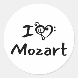 Ik hou van hart Mozart Klassieke muziek Zwarte tek Ronde Sticker