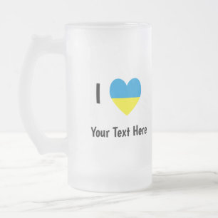 Ik hou van (Hart Oekraïense vlag) Persoonlijke tek Matglas Bierpul