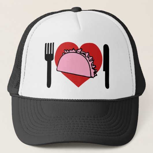 Ik hou van hart om roze tacos knife vork te eten trucker pet (Voorkant)