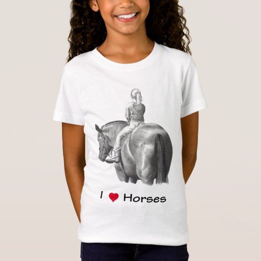 Ik hou van (hart)paarden: Meisje op paarden: Potlo T-shirt (Voorkant)