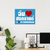 Ik hou van (Hart) Songkran / Thais lettertype Poster (Thuiskantoor)