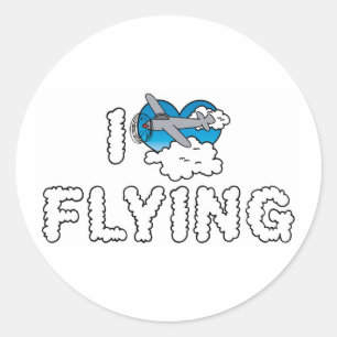 Ik hou van hart vliegen - vliegtuig liefhebber ronde sticker