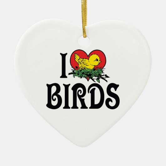 Ik hou van hart vogels keramisch ornament (Voorkant)
