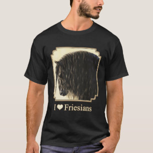 Ik hou van hart zwart Friese paarden paard liefheb T-shirt