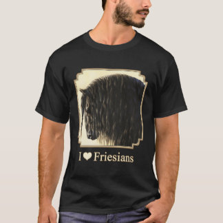 Ik hou van hart zwart Friese paarden paard liefheb T-shirt