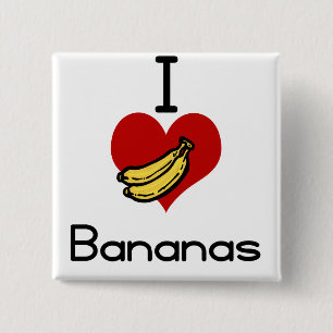 Ik hou van hartenbananen vierkante button 5,1 cm