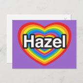 Ik hou van Hazel. Ik hou van je Hazel. Hart Briefkaart (Voorkant / Achterkant)
