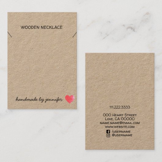 Ik hou van Heart Handmade By Name Ketting Holder S Visitekaartje (Voorkant / Achterkant)