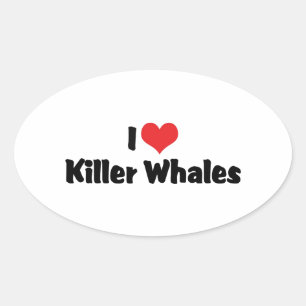 Ik hou van Heart Killer Whales Ovale Sticker