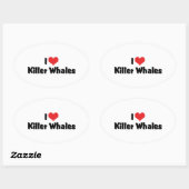 Ik hou van Heart Killer Whales Ovale Sticker (Vel)
