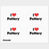 Ik hou van Heart Pottery - Klei liefhebber Ovale Sticker (Vel)