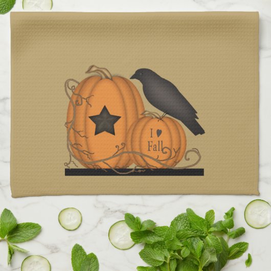 Ik hou van Herfst Crow Pumpkin-handdoek Theedoek (Gevouwen)