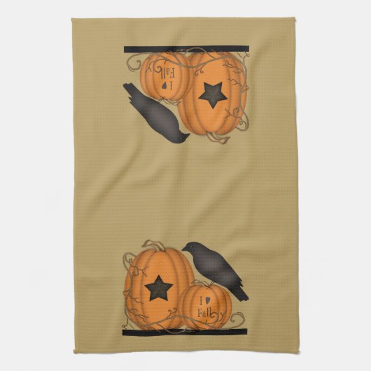 Ik hou van Herfst Crow Pumpkin-handdoek Theedoek (Verticaal)
