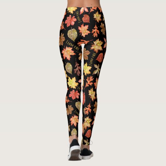 Ik hou van herfst herfstbladeren en tekstpatroon z leggings (Achterkant)