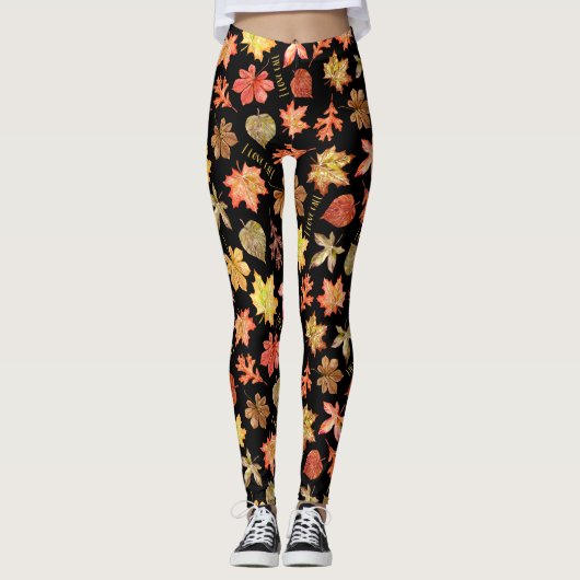 Ik hou van herfst herfstbladeren en tekstpatroon z leggings (Voorkant)