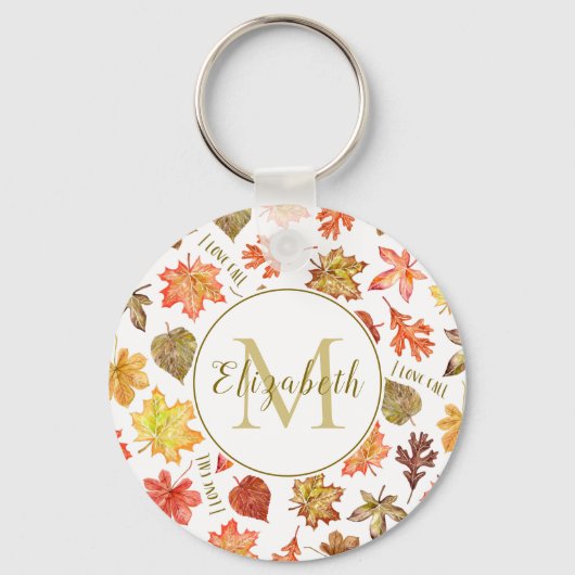 "Ik hou van herfst" kleurrijke herfstbladeren gepe Sleutelhanger (Voorkant)