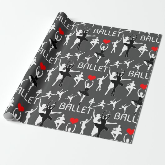 Ik hou van het balletpatroon. White Ballet Dancers Cadeaupapier (Uitgerold)