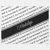 Ik hou van het basketbalpatroon zwart wit fleece deken (Voorkant (Horizontaal))