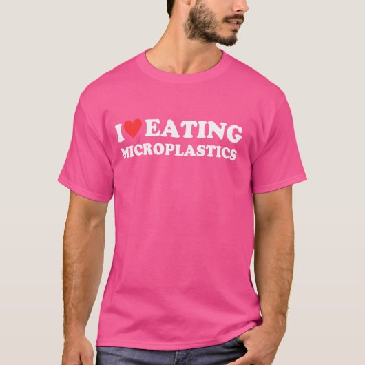 Ik hou van het eten van microplastics in het rode t-shirt (Voorkant)