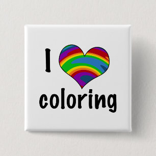 Ik hou van het kleuren van regenboog hart ontwerp vierkante button 5,1 cm