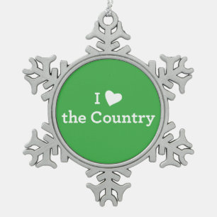 Ik hou van het land tin sneeuwvlok ornament