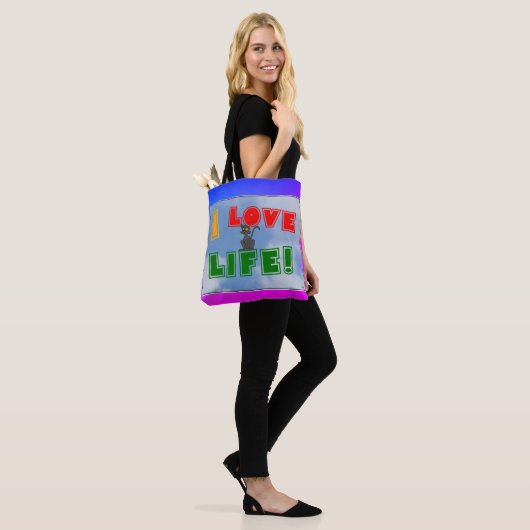 "Ik hou van het leven!" canvas tas (Op model)