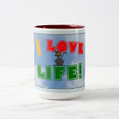 "Ik hou van het leven!" KoffieMok Tweekleurige Koffiemok (Center)