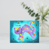 Ik hou van het leven! - Prachtige Aqua Happy Cat Briefkaart (Staand voorkant)