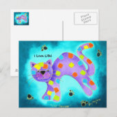 Ik hou van het leven! - Prachtige Aqua Happy Cat Briefkaart (Voorkant / Achterkant)