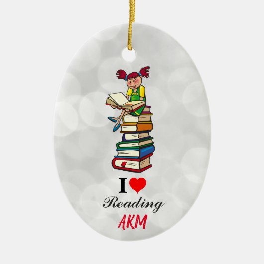 Ik hou van het lezen van boeken met kerst op monog keramisch ornament (Voorkant)
