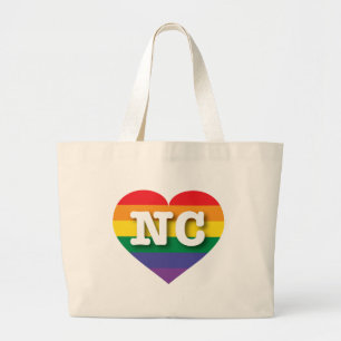 Ik hou van het regenbooghart van North Carolina Grote Tote Bag