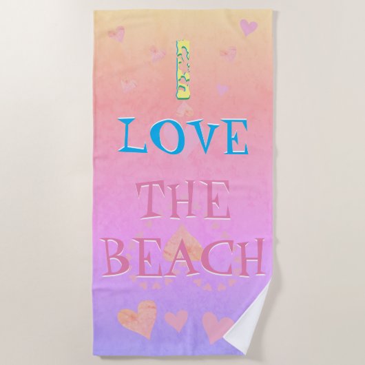 "Ik hou van het strand" Beach Sunrise & Hearts Strandlaken (Voorkant)