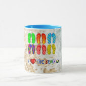 Ik hou van het strand, kleurrijke teenslippers mok (Midden)