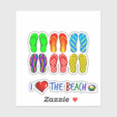 Ik hou van het strand, kleurrijke teenslippers sticker (Vel)