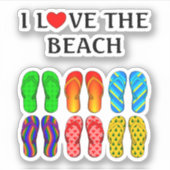 Ik hou van het strand, kleurrijke teenslippers sticker (Voorkant)