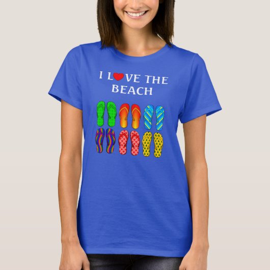 Ik hou van het strand, kleurrijke Teenslippers T-s T-shirt (Voorkant)