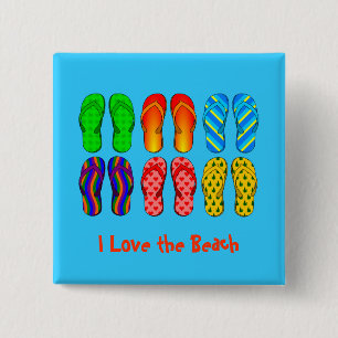 Ik hou van het strand - kleurrijke Teenslippers Vierkante Button 5,1 Cm