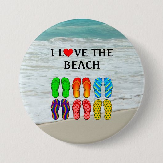 Ik hou van het strand ronde button 7,6 cm (Voorkant)