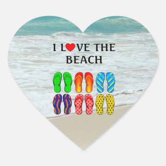 Ik hou van het strand, teenslippers. hart sticker (Voorkant)