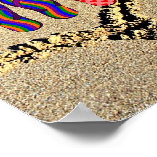Ik hou van het strand, Teenslippers in de zand Poster (Hoek)