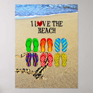 Ik hou van het strand, Teenslippers in de zand Poster