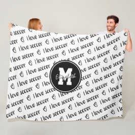 Ik hou van het tekstoppervlak van voetbal zwart wi fleece deken