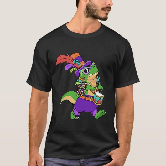 Ik hou van het vieren van Mardi Gras Marching Dino T-shirt (Voorkant)